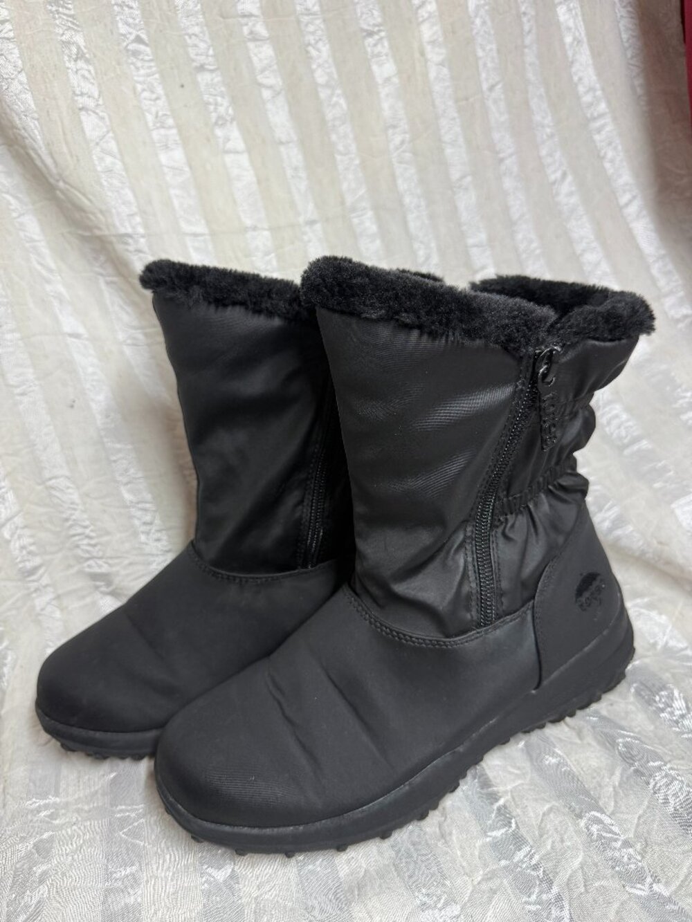 Totes Black Weather Snow Boots Faux Fur Lined Side Zip Kids Size 6